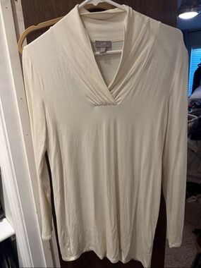 J. Jill Cream Long-Sleeve Draped V-Neck Tunic